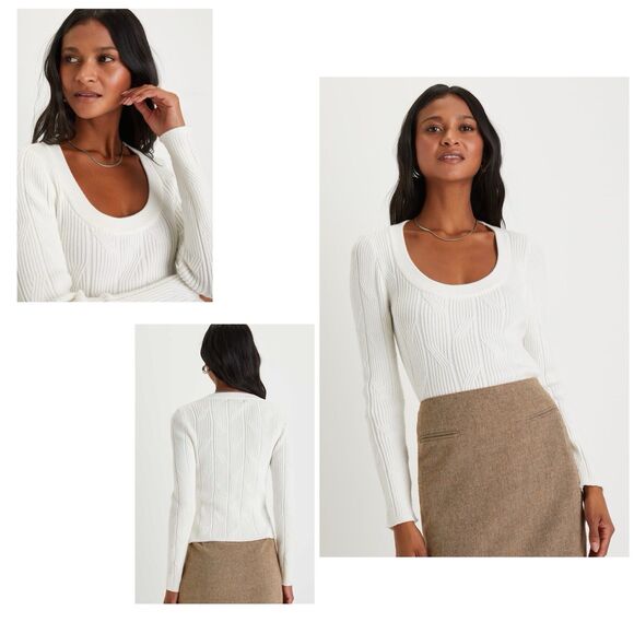 Lulus Comfy Charisma Sweater Women's XS Ivory Scoop Neck Pullover NWT - Picture 1 of 13